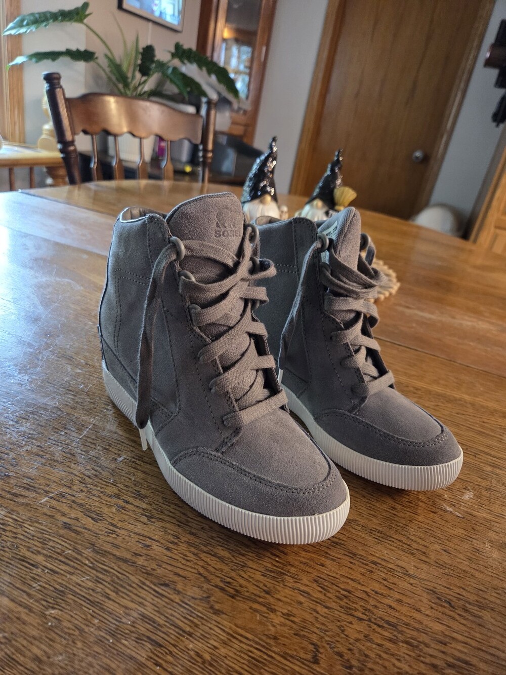 Sorel Women's Gray Suede Hidden Wedge Lace-Up High-Top Sneakers